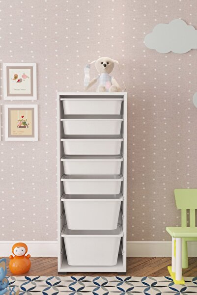 Pratico 7 Sepetli Beyaz Çok Amaçlı Oyuncak Dolabı
