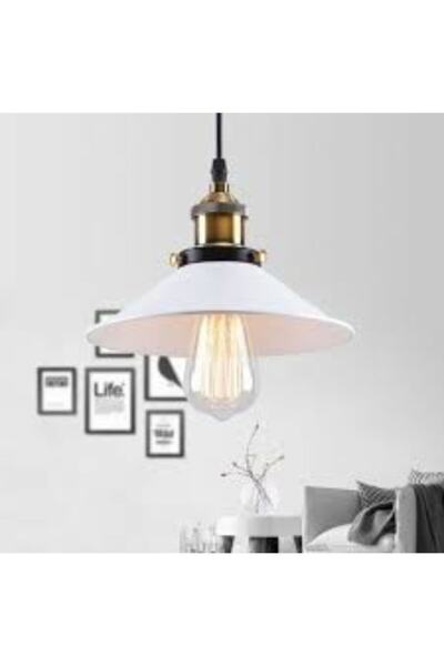 Rsylight Retro Beyaz Başlıklı Eskitme Askılı Tekli Sarkıt Avize 23 cm