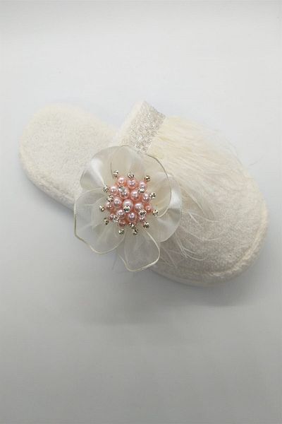 Melkady Aksesuar 3-Piece Bride and Maternity Set, Maternity Slippers with Brooch, Pearl Crown and Baby Headband with Salmon Brooch 018so-