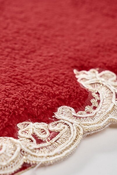 Alanur Home Selonya Welsoft Oval 2-Piece Bathroom Set Red