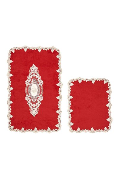 Alanur Home Selonya Welsoft Oval 2-Piece Bathroom Set Red