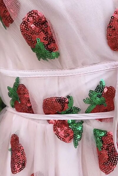 nish for you Kadın Çilek Detay Midi Tasarım Elbise