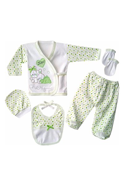 Generic Brand Unisex Baby Ecru Green Rabbit Embroidered 5 Piece Hospital Disc...
