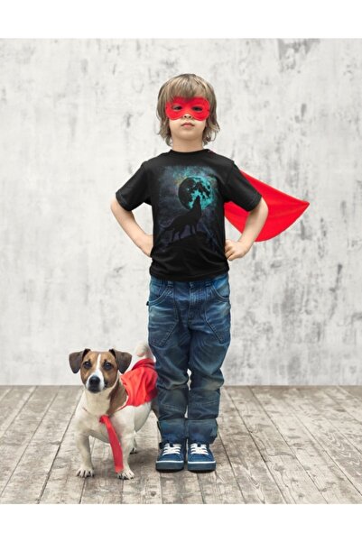 SCUBAPROMO تي شيرت وولف مجردة القمر الأسود للأولاد