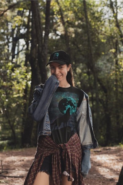 SCUBAPROMO Wolf Abstract Moon Siyah Kadın Tişört