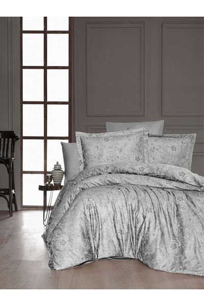 First Choice Advina Gray Cotton Satin Double Duvet Cover Set