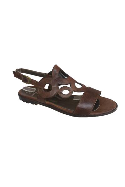 Elegan Kadın Küçük & Büyük Numara Taba Rengi Hakiki Deri Sandalet