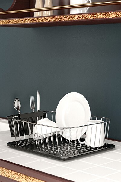 Teknotel Tek Katlı Bulaşıklık Tabaklık Krom + Siyah Kb084