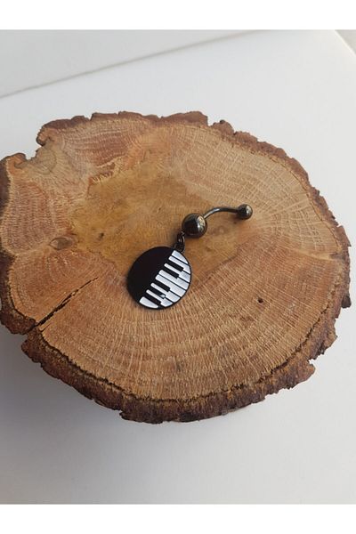 Karınca Piercing Piano Keys Patterned Black Belly Piercing