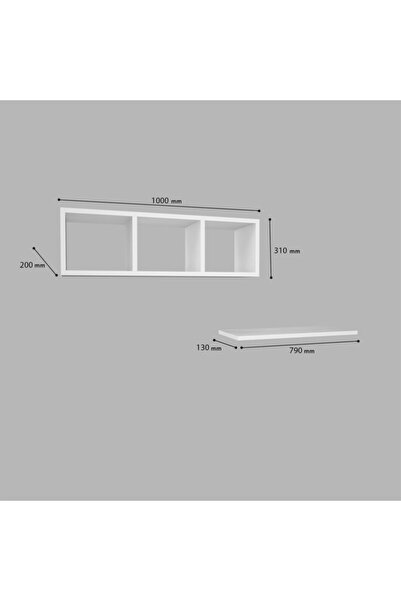 Modilayn 90cm Ardin Duvar Raflı 3 Bölmeli Beyaz Kitaplık Ard604