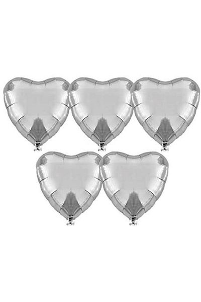 Deniz Party Store Heart Foil Balloon 5 Pieces 40 cm 16" Inch Silver Color