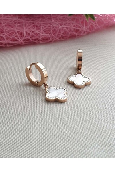 MAVİ MOR AKSESUAR Sedef Oyma Yonca Detaylı Sallantılı Çelik Küpe