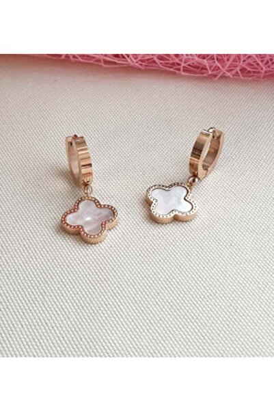 MAVİ MOR AKSESUAR Sedef Oyma Yonca Detaylı Sallantılı Çelik Küpe