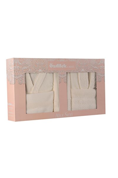 Özdilek Orkide Güpürlü 6 Parça %100 Pamuk Bornoz Takımı Krem-krem