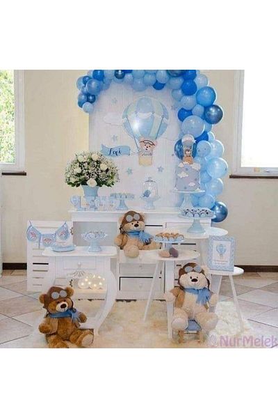 MERİ PARTİ Baby Shower Concept Balloon and Balloon Chain Blue Dark Blue Metallic