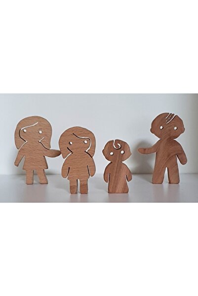 kırtkırt ahşap Family Set of 4 Mother-Father-Child-Baby Waldorf Natural Wood