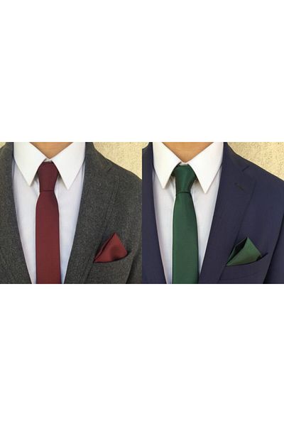 Kravatistan Burgundy And Green Tie Handkerchief Set