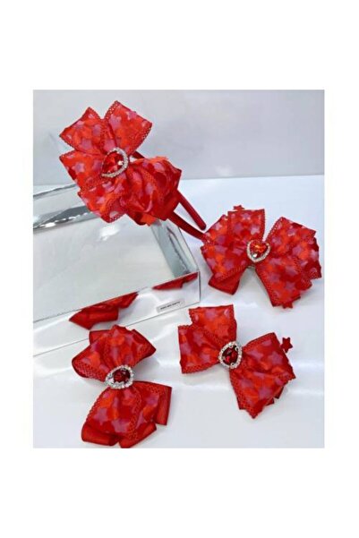 QUEEN AKSESUAR Set de catarame coroană combinată cu 4 bucăți, roșu, cu piatră...