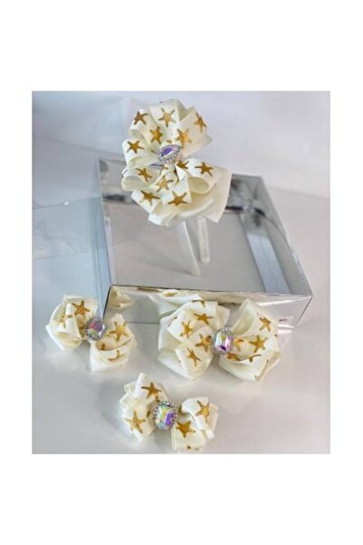 QUEEN AKSESUAR Set cu catarame coroană, 4 bucăți, cu cristale, stea de aur, mamă, fetiță