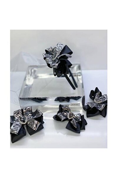 QUEEN AKSESUAR Set de catarame cu coroană combinată cu model de zebră cu pietre de cristal negru, 4 bucăți