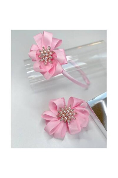 QUEEN AKSESUAR Set de broșă cu piatră perlată roz, 2 piese, pentru mamă, fiică, copil, combinație pentru bebeluș, cadou din satin, set de cataramă pentru coroană