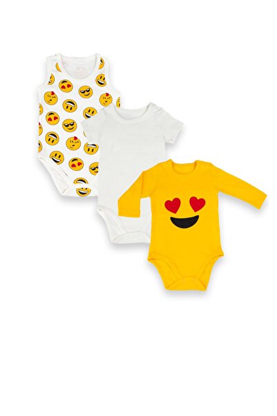 Kindo Baby إيموجي مطبوع على شكل قلب، جسم عادي بأكمام قصيرة وجسم رياضي إيموجي ...