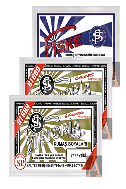 Viktoria Kumaş Boyası 2 Paket Zeytini+1 Paket Sabitleyici Fiske