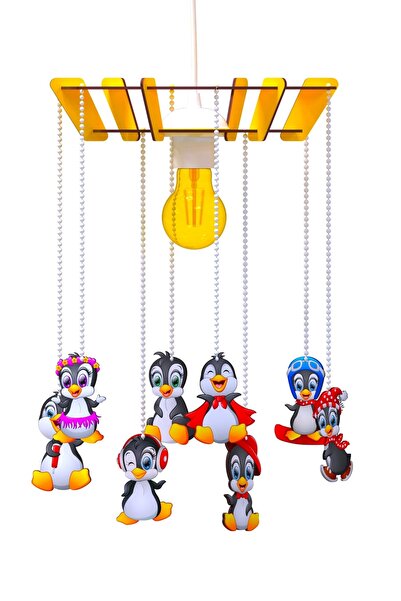 KUK Design Penguen Ahşap Çocuk Odası Bebek Odası Avize Sarkıt
