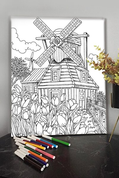 KanvasSepeti Değirmen 40x30cm Çocuklar Için Özel Boyanabilir Tablo Mandala Ta...