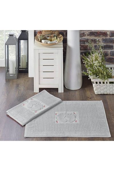 ÇAPA Foot Towel 2 Pieces. Embroidered Foot Towel Cotton Foot Towel Gray