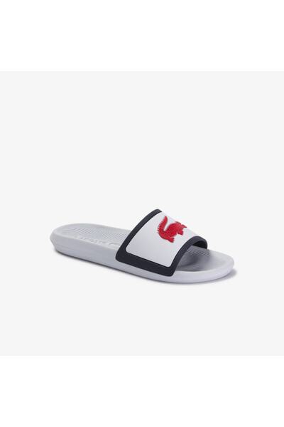 Lacoste Men's Red Crocodile Printed White Slippers
