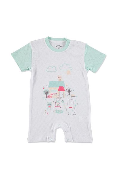 Aziz Bebe Summer Baby Girl - Ribbed Park Crew Neck Single Barbatöz, Short Sleeve