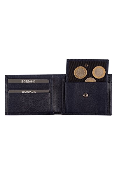 Garbalia Chapel Genuine Leather Classic Navy Blue Men's Wallet with Coin Compartment