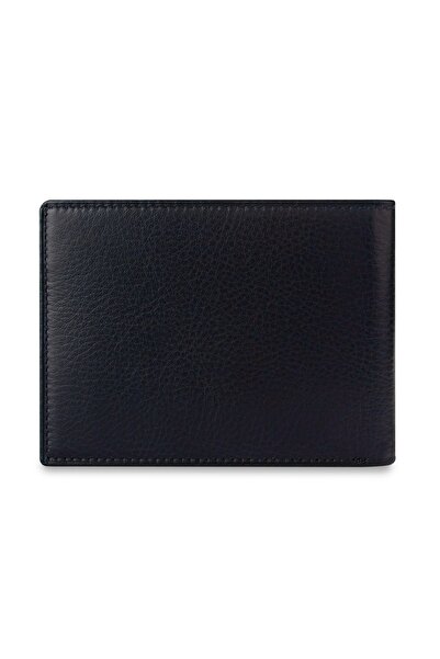 Garbalia Chapel Genuine Leather Classic Navy Blue Men's Wallet with Coin Compartment