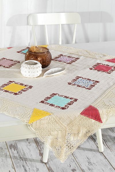 Kanavice Patchwork Desenli Masa Ortusu Dosemelik Kumas Dekorinyo