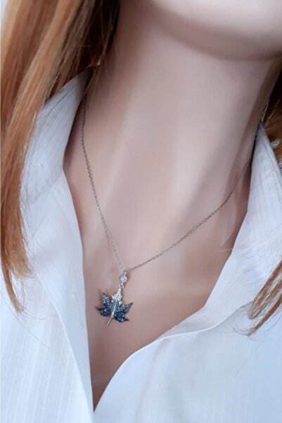 celixx Mavi Degrade Çınar Yaprağı Kolye