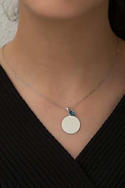 Nereze 925 Ayar Gümüş Ayetel Kürsi Plaka Kolye Kadın Gümüş Kolye