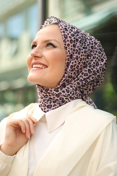 Stella Leopard Patterned Chiffon Shawl Model 72*180cm Powder Pink