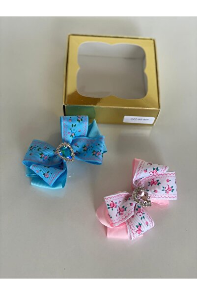 QUEEN AKSESUAR Roz - Albastru, 2 bucăți, cu model de flori, cataramă pentru g...