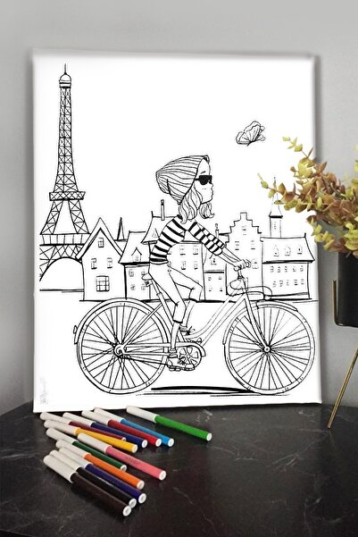 KanvasSepeti Bisiklet 40x30cm Çocuklar Için Özel Boyanabilir Tablo Tuval Mand...
