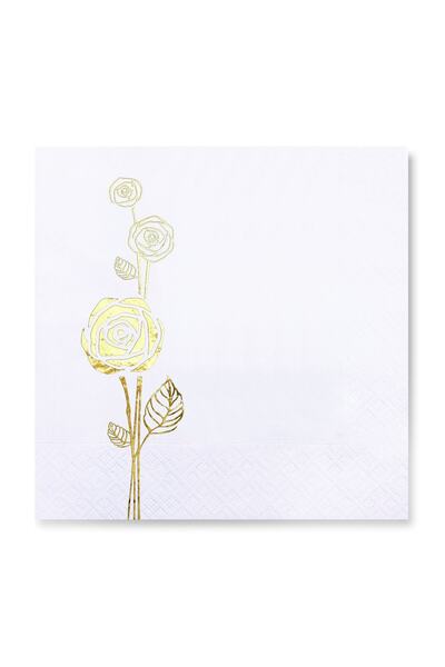 Story مناديل ورقية بيضاء اللون منقوشة بأوراق الشجر الذهبية 16 قطعة 33 × 33 سم