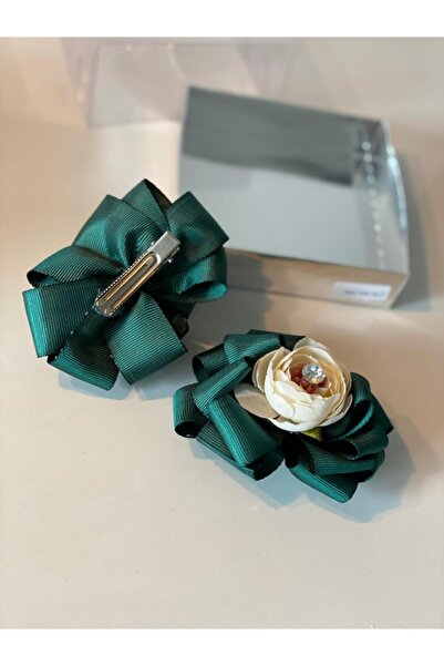 QUEEN AKSESUAR Emerald 2-Piece Artificial Rose Collar Buckle