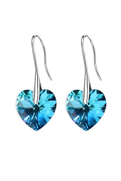 Monemel Mavi Taşlı Kalp Küpe, Gümüş (altın Kaplama)