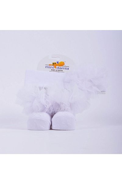 Minidamla Baby Girl Kokoş Headband Socks Set White