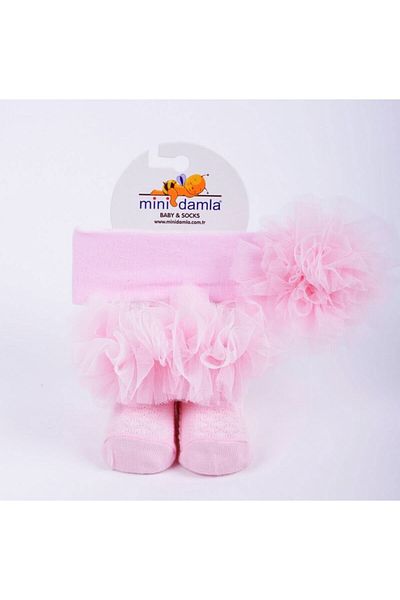 Minidamla Baby Girl Kokoş Hair Banded Socks Set Pink