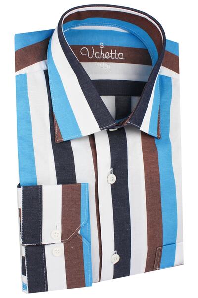 Varetta Чоловіча синя сорочка з довгими рукавами, класичний крій, у смужку