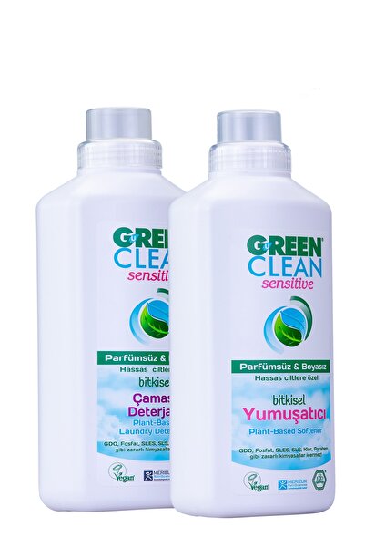 Green Clean Sensıtıve (Kokusuz) Sıvı Çamaşır Deterjanı 1 l + Yumuşatıcı 1 l