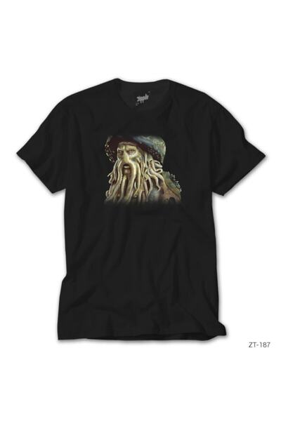 Z zepplin قراصنة الكاريبي ديفي جونز تي شيرت أسود