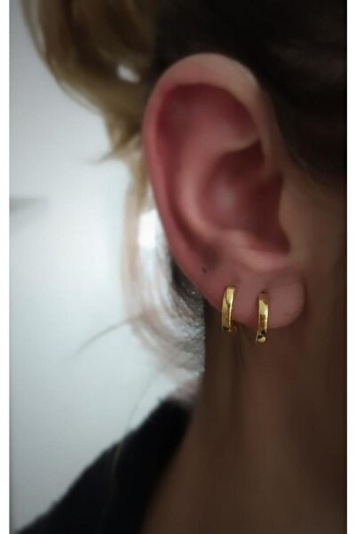 Erer Gümüş Gümüş 9mm Taşsız Sarı Halka Küpe