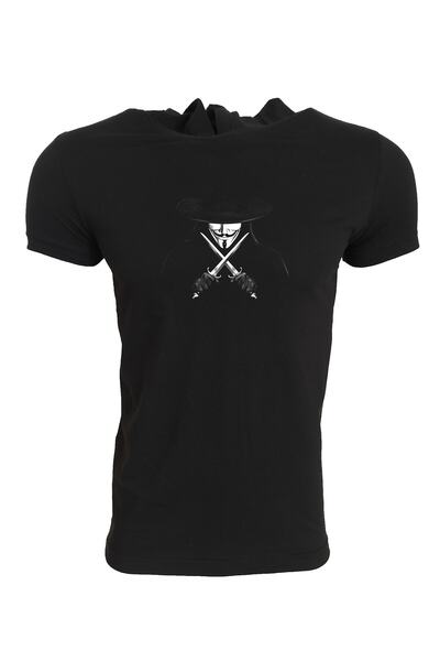 Raf Coll Tricou negru cu glugă unisex V pentru Vendetta